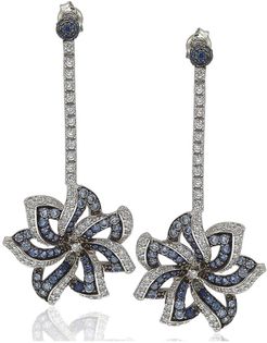 Suzy Levian Sterling Silver Pave Sapphire Diamond Accent Flower Drop Earrings - 0.02 ctw at Nordstrom Rack