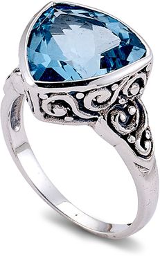 Samuel B Jewelry Sterling Silver Trillion Cut Blue Topaz Scroll Design Ring at Nordstrom Rack