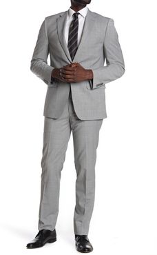 Calvin Klein Light Grey Plaid Wool Blend Two Button Notch Lapel Suit at Nordstrom Rack