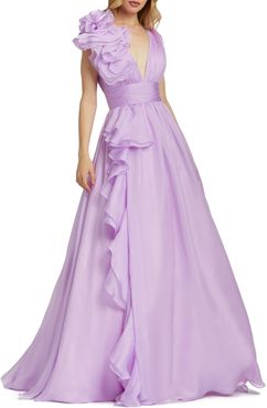 Ruffle Detail Ruched Chiffon Ballgown