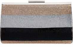 Stripe Metallic Mesh Frame Clutch - Black