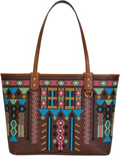 Embroidered Paisley Jacquard Tote - Brown