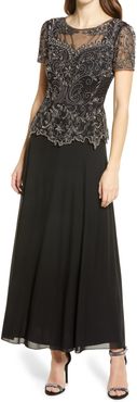 Embellished Mesh Bodice Evening Gown