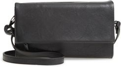 Faux Leather Crossbody Wallet - Black