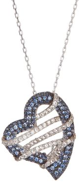 Suzy Levian Sterling Silver Sapphire Heart Pendant Diamond Accent Necklace - 0.02 ctw at Nordstrom Rack