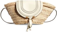 Small Marcie Leather & Raffia Tote - Beige