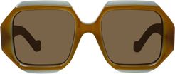 54mm Hexagonal Sunglasses - Milky Tan/milky Drk Gry/brwn