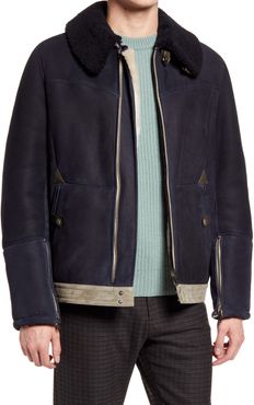 Genuine Shearling Trim Leather Jacket