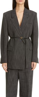 Belted Wool Blend Blazer