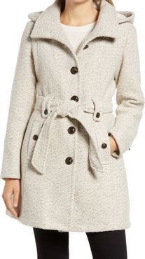 Belted Tweed Coat With Hood