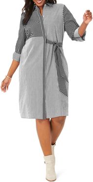 Plus Size Women's Foxcroft Warner Mixed Stripe Shirtdress