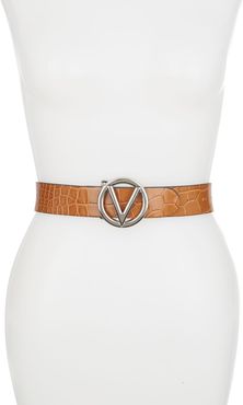 MARIO VALENTINO Giusy Croc Embossed Leather Logo Buckle Belt - Small at Nordstrom Rack