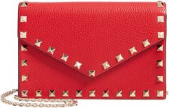 Rockstud Calfskin Leather Envelope Pouch - Red