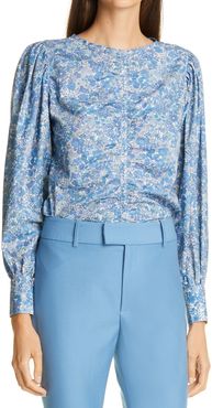Ruched Floral Print Blouse