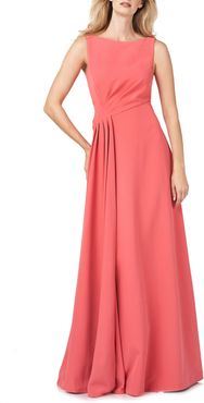 Pleated Waist Crepe A-Line Gown