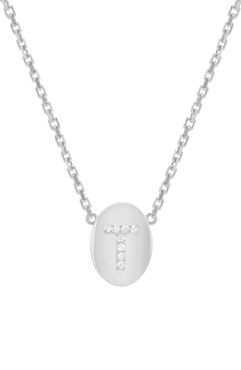 Oval Framed Diamond Initial Pendant Necklace