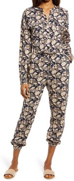 Savoie Floral Linen Blend Long Sleeve Jumpsuit