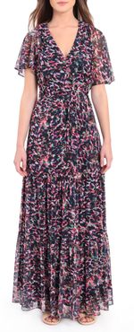 Absract Print V-Neck Tiered Dress