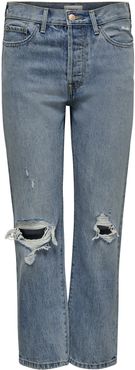 Fine Ripped High Waist Straight Leg Jeans