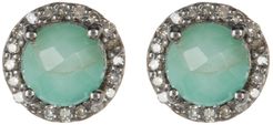 ADORNIA Fine Sterling Silver Echo Light Emerald & Diamond Halo Stud Earrings - 0.38 ctw at Nordstrom Rack