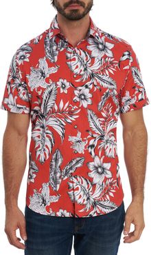 Jukebox Tunes Floral Print Short Sleeve Button-Up Shirt