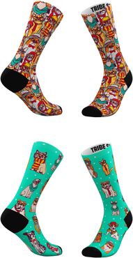 Assorted 2-Pack Hipster Cats & Hipster Pets Crew Socks