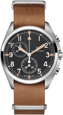 Khaki Aviator Pilot Pioneer Chronograph Leather Strap Watch, 41mm