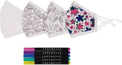 4-Pack Youth Coloring Face Masks & 5-Pack Fabric Markers Set