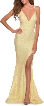 Sequin Lace Slit Mermaid Gown