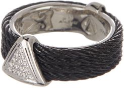 ALOR 18K White Gold & Black Stainless Steel Cable Pave Diamond Triangle Ring - Size 7 - 0.11 ctw at Nordstrom Rack