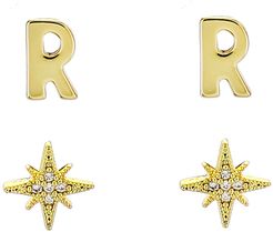 Initial Starburst Set Of 2 Stud Earrings