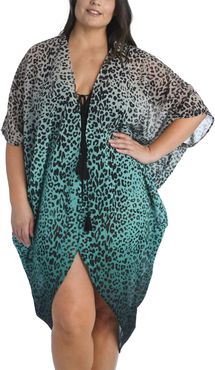 Plus Size Women's La Blanca Leopard Dip Dye Caftan Cover-Up
