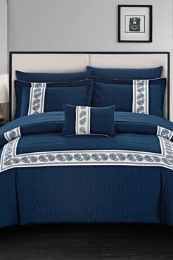 Chic Home Bedding Queen Keegan Hexagon Embossed Hotel Collection Bed in a Bag - Navy at Nordstrom Rack