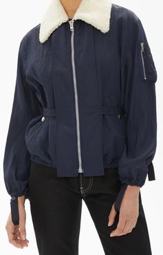 Helmut Lang Sheer Genuine Shearling Collared Bomber Jacket at Nordstrom Rack