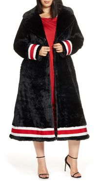 Plus Size Women's Coldesina Grosgrain Ribbon Trim Faux Fur Swing Coat