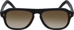 53mm Flat Top Aviator Sunglasses - Black/ Smoke