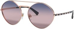 57mm Round Stud Sunglasses - Rose Gold/ Blue Pink Solid