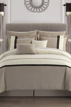 Chic Home Bedding Katrein Color Block Geometric Embroidered Technique Queen Comforter Set - Beige - 20-Piece Set at Nordstrom Ra