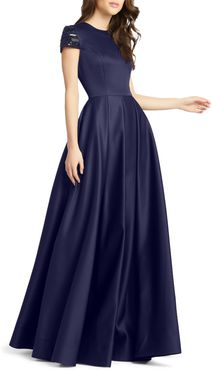 Beaded Cap Sleeve Satin Ballgown