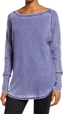 Thermal Knit Shirttail Hem Long Sleeve Tee