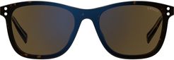 53mm Mirrored Rectangle Sunglasses - Havana/ Kaki Mirror Blue
