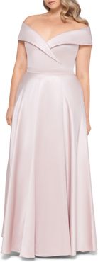 Plus Size Women's Xscape Off The Shoulder Satin A-Line Gown