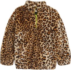 Girl's Treasure & Bond Kids' Leopard Print Faux Fur Half Zip Jacket