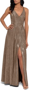 Glitter Slit A-Line Gown