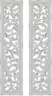 Willow Row Tall Distressed White Carved Wood Wall Decor Panels - Set Of 2: 12" X 49.5" at Nordstrom Rack