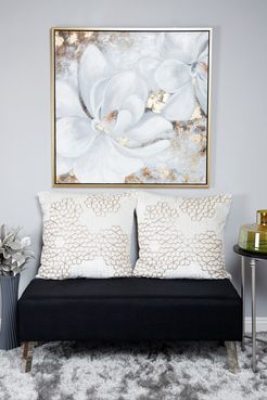 Willow Row Large Metallic Gold & White Gardenia Acrylic Painting In Gold Frame at Nordstrom Rack