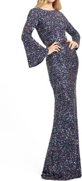 Long Sleeve Sequin Column Gown