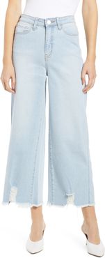 Fray Hem Wide Leg Crop Jeans