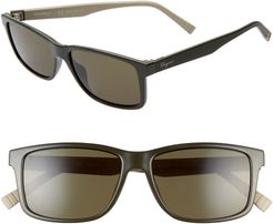 57mm Square Sunglasses - Dark Green/ Beige