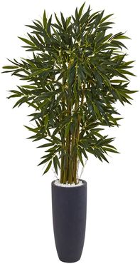 NEARLY NATURAL Green 6.5ft. Bamboo Artificial Tree in Gray Cylinder Planter at Nordstrom Rack